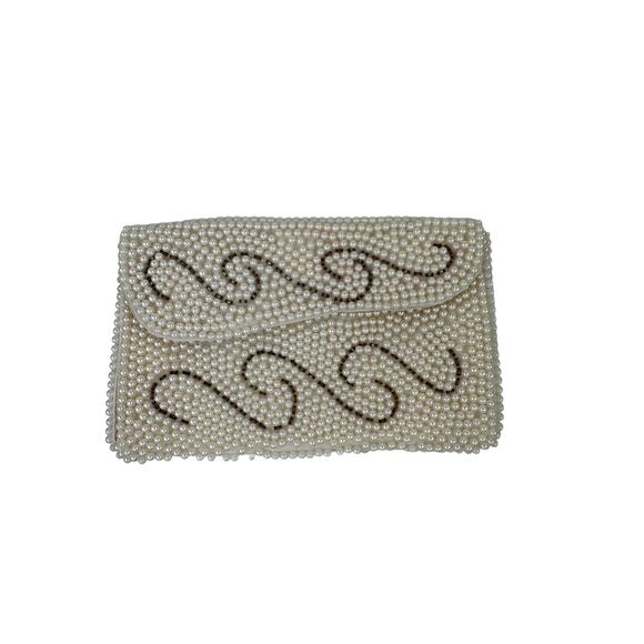 VINTAGE Bags By Susan White Handbag Pearl Beaded Wedding Party Clutch Wallet - Picture 1 of 4